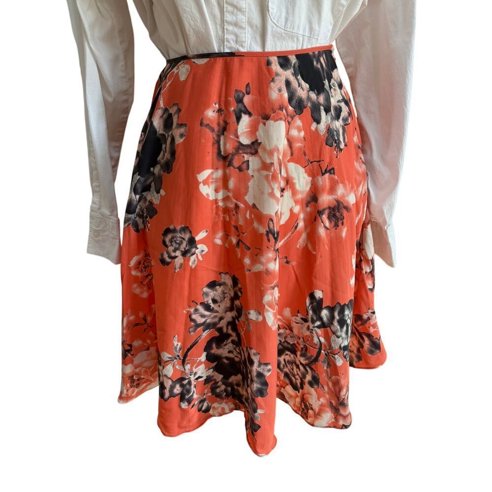 Barneys New York Women’s Floral A-Line Skirt Silk Blend XS 2 Coral Black White